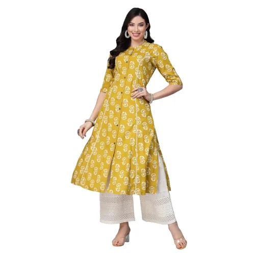 Image of Stylum Women's Pink Floral Printed Rayon A-Line Kurta