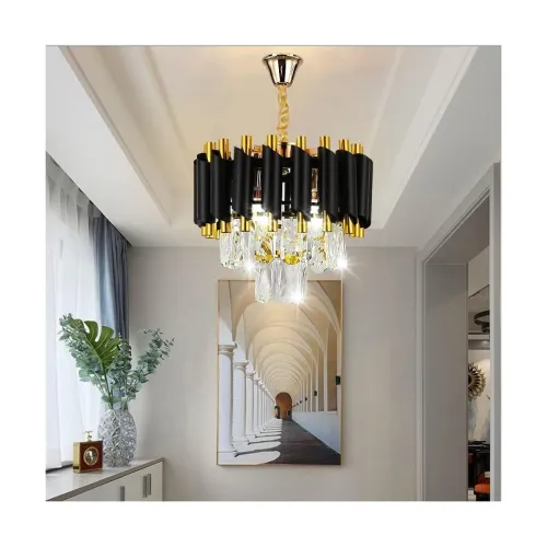Image of SUANI Black Gold Crystal Chandelier Ceiling Light