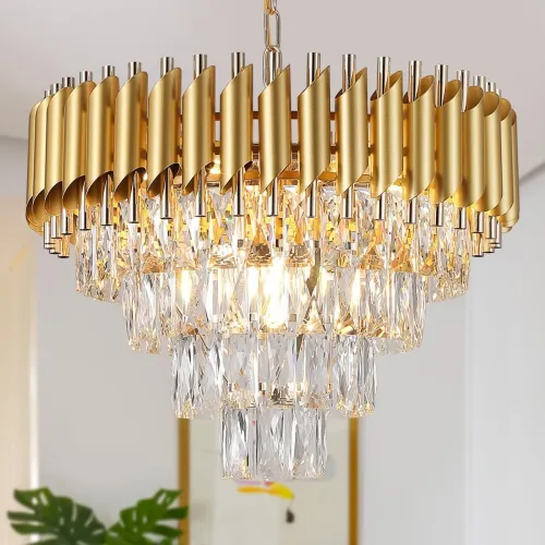 Image of SUANI Golden Italian K9 Crystal Ceiling Fixture Metal Chandelier | Home Decoration | Jhumar for Hotel | Light Fixture Ch