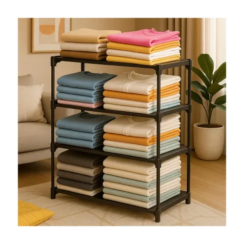 Image of SUBEKYU Collapsible Wardrobe 4 Shelves Storage Clothes Storage Rack