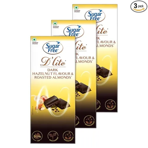 Image of Sugar Free D'lite Hazelnut & Almonds Dark Chocolate Bar, 80 grams (Pack of 3)