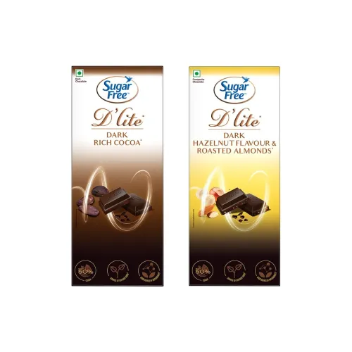 Image of Sugar Free D'Lite Dark Chocolate Combo (Hazelnut & Almonds / Rich Cocoa – 80g each)