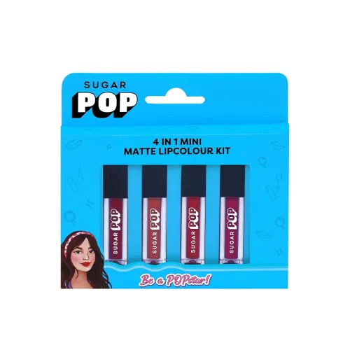 Image of SUGAR POP 4 in 1 Mini Matte Lipcolour Kit | Vitamin E | Smudgeproof | Long-lasting Wear | 4 N x 1.1 ml - 01 Cult Classic