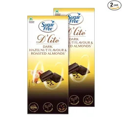 Sugar Free Dlite Hazelnut & Almonds Dark Chocolate Bar, 80 Grams (Pack of 2)
