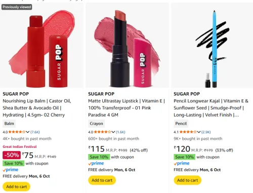 Image of Sugar Pop Beauty Products Starting @ ₹75 | Upto 50% Discount