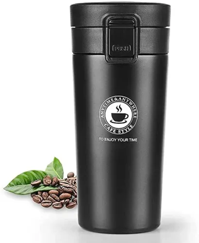 Image of Sukee Stainless Steel Thermos Tea Coffee Mug with Lid | Insulated Hot and Cold Temperatures Cup for Hot Cold Drinks | Po