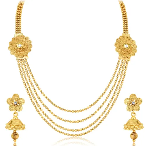 Image of Sukkhi Floral Gold Plated Kundan Multi-String Necklace Set For Women