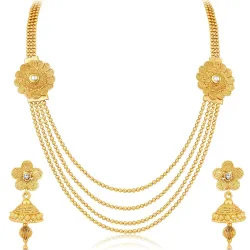 Sukkhi Floral Gold Plated Kundan Multi-String Necklace Set For Women