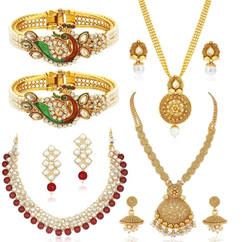 Image of Sukkhi Glossy Gold Plated Combo Necklace Set for Women