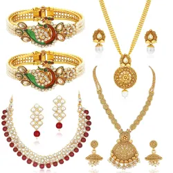 Sukkhi Glossy Gold Plated Combo Necklace Set for Women