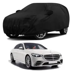 Sulfar 100% Water Resistant Car Body Cover Compatible with Mirror & Antenna Pockets for Mercedes Benz S 350 (Triple Stitched, Full Bottom Elastic, Black)