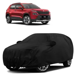 Sulfar 100% Water Resistant Car Body Cover Compatible with Mirror for Skoda Kylaq (Triple Stitched, Full Bottom Elastic, Black)