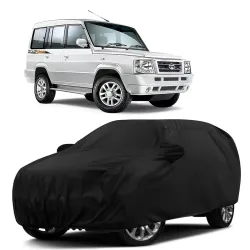 Sulfar 100% Water Resistant Car Body Cover Compatible with Mirror & Antenna Pockets for Tata Sumo Gold (Triple Stitched, Full Bottom Elastic, Black)