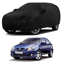 Sulfar 100% Water Resistant Car Body Cover Compatible with Mirror & Antenna Pockets for Hyundai Verna Transform (Triple Stitched, Full Bottom Elastic, Black)