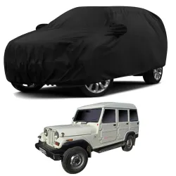 Sulfar 100% Water Resistant Car Body Cover Compatible with Mirror & Antenna Pockets for Mahindra Marshal (Triple Stitched, Full Bottom Elastic, Black)