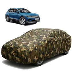 Sulfar 100% Waterproof Car Body Cover Compatible with Mirror for Volkswagen Tiguan with Long Lasting Durable Material (Triple Stitched, Full Bottom Elastic, Camouflage Army)
