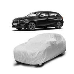 Sulfar 100% Waterproof Car Body Cover Compatible with Mirror for BMW 1 Series with Long Lasting Durable Material (Triple Stitched, Full Bottom Elastic, Metallic Silver)