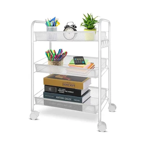 Image of Sulfar 3 Layer Multi Purpose Stainless Steel Rotating Kitchen Trolley Space-Saving Fruits Vegetables Storage Rack Organi