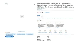 Sulfar Bike Cover for Yamaha Ray ZR 125 Street Rally (Sports Scooter) | Waterproof, Dustproof & UV Protected | All Weather Two Wheeler Cover (Silver) New 2026 Variants