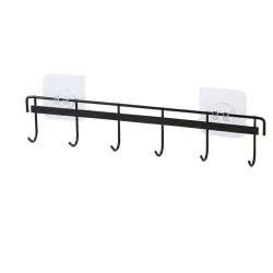 Sulfar Kitchen Utensil Rack Wall Mount, Black Adhesive Kitchen Utensil Hanger No Drilling Holder Space Saving Wall Hooks for Bathroom Camper