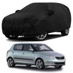 Sulfar 100% Water Resistant Car Body Cover Compatible with Mirror & Antenna Pockets for Skoda Fabia (Triple Stitched, Full Bottom Elastic, Black)
