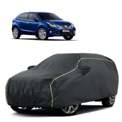 Sulfar 100% Water Resistant Car Body Cover Compatible with Mirror for Toyota Glanza(Baleno) (Triple Stitched, Full Bottom Elastic, Dark Grey Tafetta with Yellow Piping)
