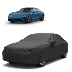 Sulfar 100% Water Resistant Car Body Cover Compatible with Mirror for Porsche Taycan (Triple Stitched, Full Bottom Elastic, Dark Grey)