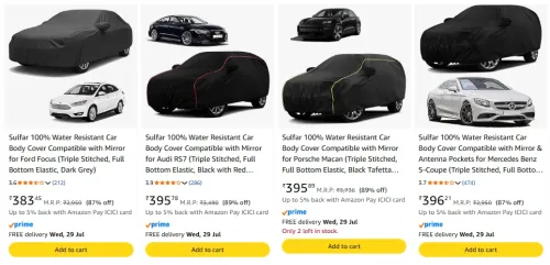 Image of Sulfer 100% Water proof car cover upto 89% discount 
