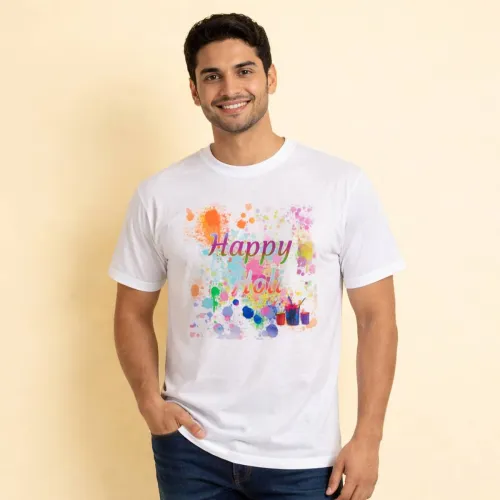 Image of SUMARABI Men Graphic Print Round Neck Polyester White T-Shirt