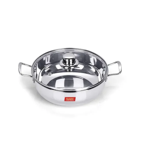 Image of Sumeet Stainless Steel Induction Bottom Kadhai with Glass Lid 