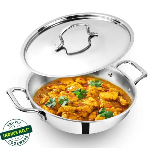 Image of Sumeet Triply Steel Kadhai with Lid 1.1L 18cm