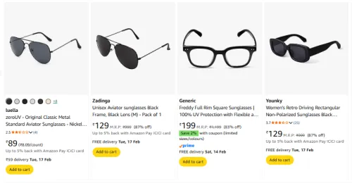 Image of Sunglasses starting @ ₹89