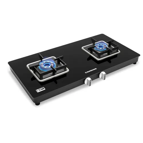 Image of Sunshine Aircross 2 Burner Gas Stove, Glass Top, LPG, Black