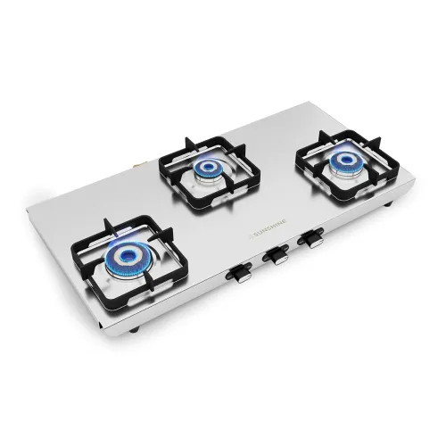 Image of Sunshine Curvv 3 Burner | High Premium Stainless Steel Gas Stove | 2MM Stainless Steel | 5 Year Warranty On Body & Burne