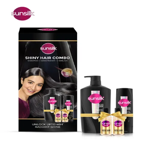 Image of Sunsilk Shiny Hair Combo - Radiant Black Shine Shampoo + Conditioner & 2 Super Shine Serum