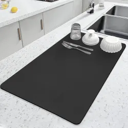 Kitchen Dish Drying Mat, Super Absorbent Dish Drying Pad, Diatomite Coffee Mat Heat Resistant Mat with Anti-Slip Rubber Backed, Black(40 X 30) (Black)