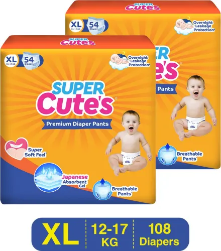 Image of Super Cutes Premium Baby Diapers XL 108 Pants 