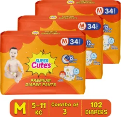 Super Cutes Premium Baby Diapers - M 102pcs