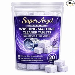 Super Angel Lavender-scented 20 Pcs Washing Machine Deep Cleaner Descaler Tablets for All Front and Top Load Machines, with Descaling and Stain-Removing Power