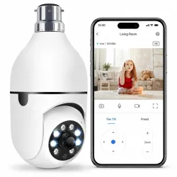 Supercam Bulb 5+5MP Dual Lens WiFi CCTV Camera for Home Indoor Outdoor Dual Screen View Color Night Vision Motion Detection Two Way Audio IP66 Waterproof Security Camera