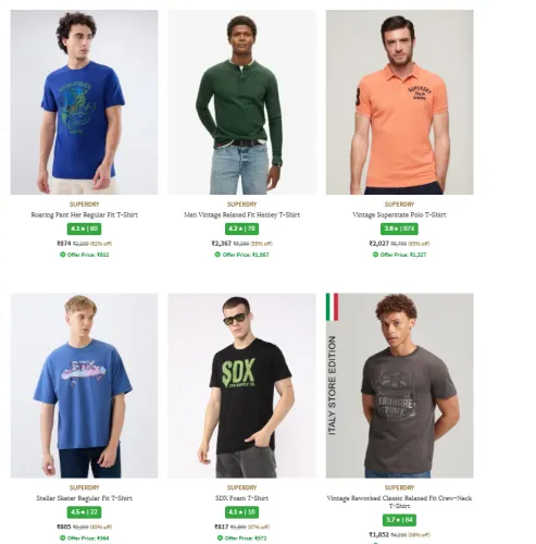 Image of Superdry Men's T-shirts at minimum 62% Discount
