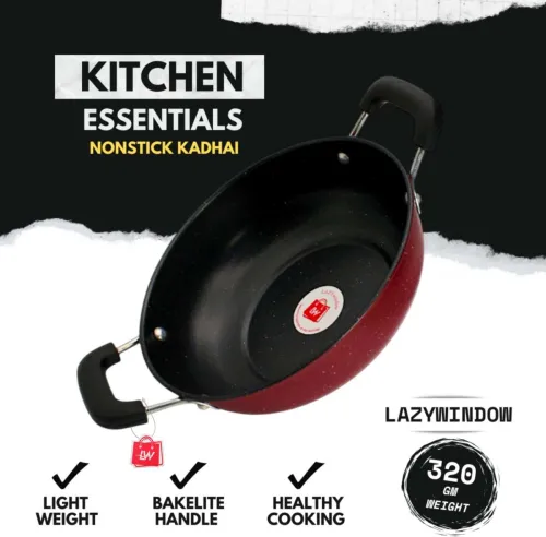 Image of Superior Quality Hard Anodised Nonstick Kadhai, 21cm, 1.25L, Induction Bottom