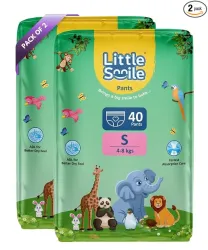Baby Diapers Pant Style | Size - S - 40 (Pack of 2) | Odorless and Antibacterial Layer with Urine Indicator (80 Pieces)