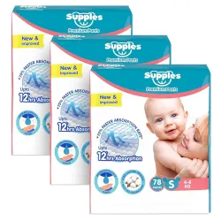 Amazon Brand - Supples Premium Baby Diaper Pants | 234 Baby Diapers | Small | 4-8 Kg | 78 x 3 Packs | 12 Hrs Absorption 