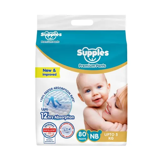 Image of Amazon Brand - Supples Premium Diaper Pants | for Newborn Babies | 80 Diapers | NB/XS | Up to 5 Kg | 12 Hrs Absorption |