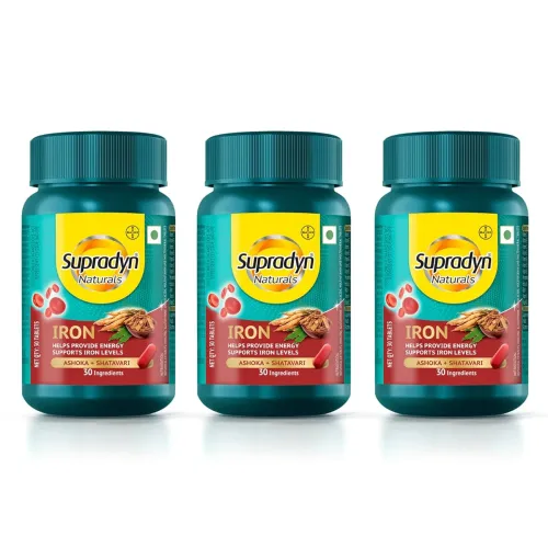 Image of Supradyn Naturals Iron (90 tablets) For Women, Multivitamin with 3X Iron, Ashoka, Shatavari, Zinc, Vitamin C, Folic Acid