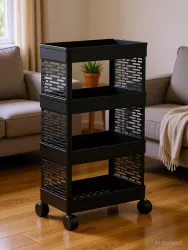 Surety for Safety Plastic 4 compartments plastic foldable trolley for spice racks With wheels Storage Basket (Pack of 1)