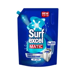 Surf Excel Matic Top Load Liquid Detergent 5Kg Refill Pouch, Specially designed to remove Tough Dried Stains, 1st time in Washing Machine
