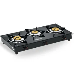 Surya Flame 3 Burner Glass Top Gas Stove | ISI Certified | Manual Ignition