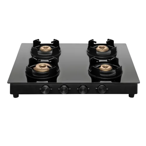 Image of Surya Flame Black Knight 4 Burner Glass Gas Stove